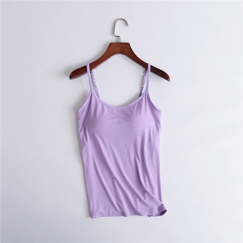 Tank Top with Built-In Shelf Bra Viscose Fiber Adjustable Straps Multiple Colors