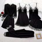 Silk Pajama Set Women’s Soft Breathable Satin Sleepwear with V-Neck Lace and Adjustable Straps