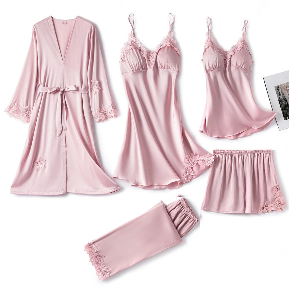 Silk Pajama Set Women’s Soft Breathable Satin Sleepwear with V-Neck Lace and Adjustable Straps