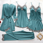 Silk Pajama Set Women’s Soft Breathable Satin Sleepwear with V-Neck Lace and Adjustable Straps