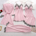 Silk Pajama Set Women’s Soft Breathable Satin Sleepwear with V-Neck Lace and Adjustable Straps