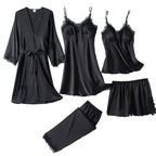 Silk Pajama Set Women’s Soft Breathable Satin Sleepwear with V-Neck Lace and Adjustable Straps