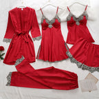 Silk Pajama Set Women’s Soft Breathable Satin Sleepwear with V-Neck Lace and Adjustable Straps