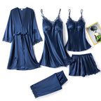 Silk Pajama Set Women’s Soft Breathable Satin Sleepwear with V-Neck Lace and Adjustable Straps