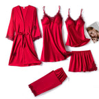 Silk Pajama Set Women’s Soft Breathable Satin Sleepwear with V-Neck Lace and Adjustable Straps