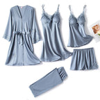 Silk Pajama Set Women’s Soft Breathable Satin Sleepwear with V-Neck Lace and Adjustable Straps