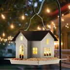 Solar Bird Feeder Metal Hanging House with Dual Seed Compartments and Solar LED Light
