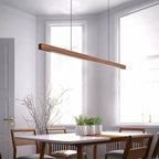 Adjustable Wood LED Bar Pendant Light with Downlight for Dining Room and Kitchen Ceiling
