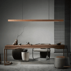 Adjustable Wood LED Bar Pendant Light with Downlight for Dining Room and Kitchen Ceiling