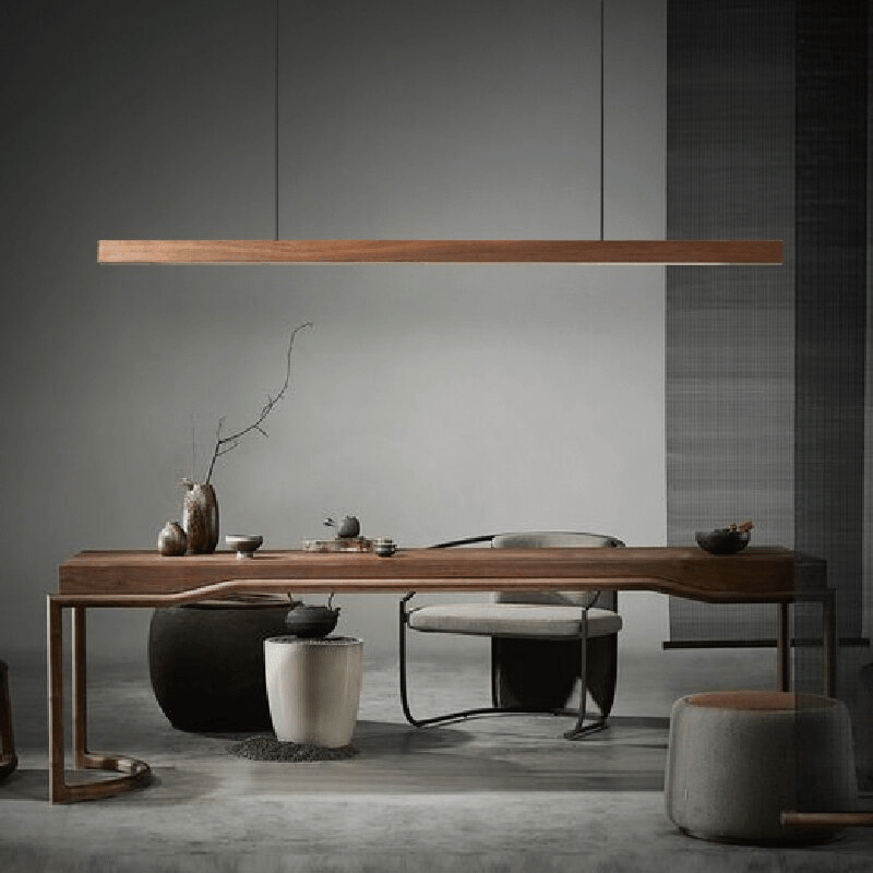 Adjustable Wood LED Bar Pendant Light with Downlight for Dining Room and Kitchen Ceiling