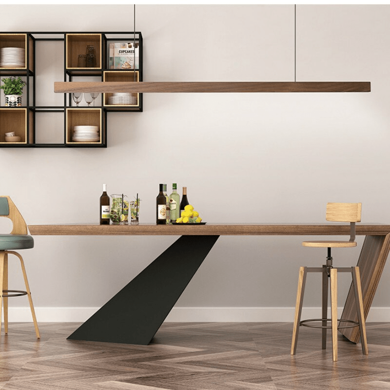 Adjustable Wood LED Bar Pendant Light with Downlight for Dining Room and Kitchen Ceiling