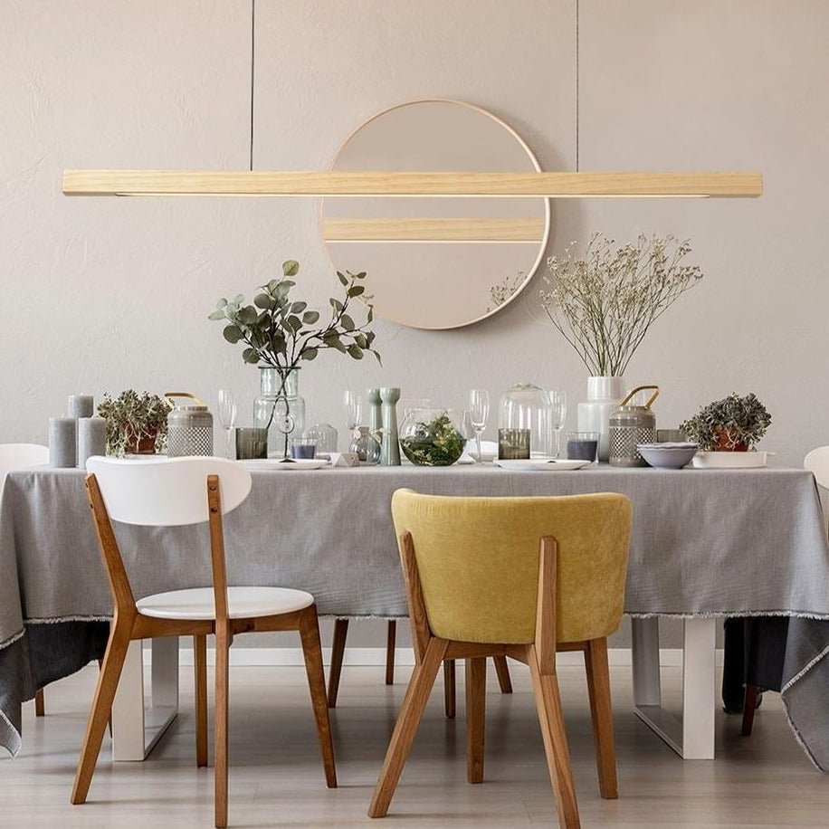 Adjustable Wood LED Bar Pendant Light with Downlight for Dining Room and Kitchen Ceiling
