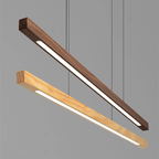 Adjustable Wood LED Bar Pendant Light with Downlight for Dining Room and Kitchen Ceiling