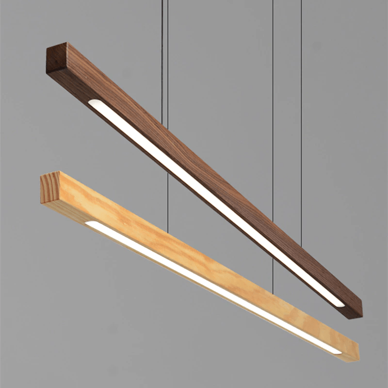 Adjustable Wood LED Bar Pendant Light with Downlight for Dining Room and Kitchen Ceiling