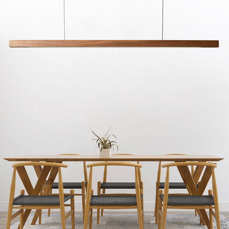 Adjustable Wood LED Bar Pendant Light with Downlight for Dining Room and Kitchen Ceiling