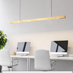 Adjustable Wood LED Bar Pendant Light with Downlight for Dining Room and Kitchen Ceiling