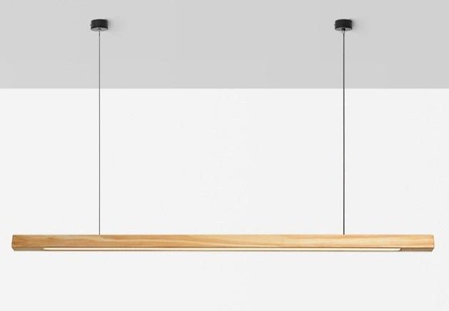 Adjustable Wood LED Bar Pendant Light with Downlight for Dining Room and Kitchen Ceiling