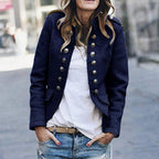 Women’s Stand-Up Collar Blazer with Button Detail Comfortable Fit Transitional Jacket