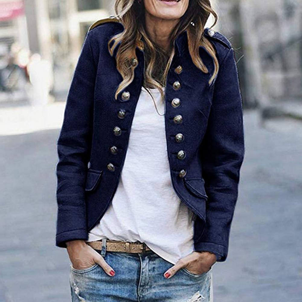 Women’s Stand-Up Collar Blazer with Button Detail Comfortable Fit Transitional Jacket