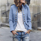 Women’s Stand-Up Collar Blazer with Button Detail Comfortable Fit Transitional Jacket