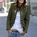 Women’s Stand-Up Collar Blazer with Button Detail Comfortable Fit Transitional Jacket
