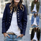 Women’s Stand-Up Collar Blazer with Button Detail Comfortable Fit Transitional Jacket