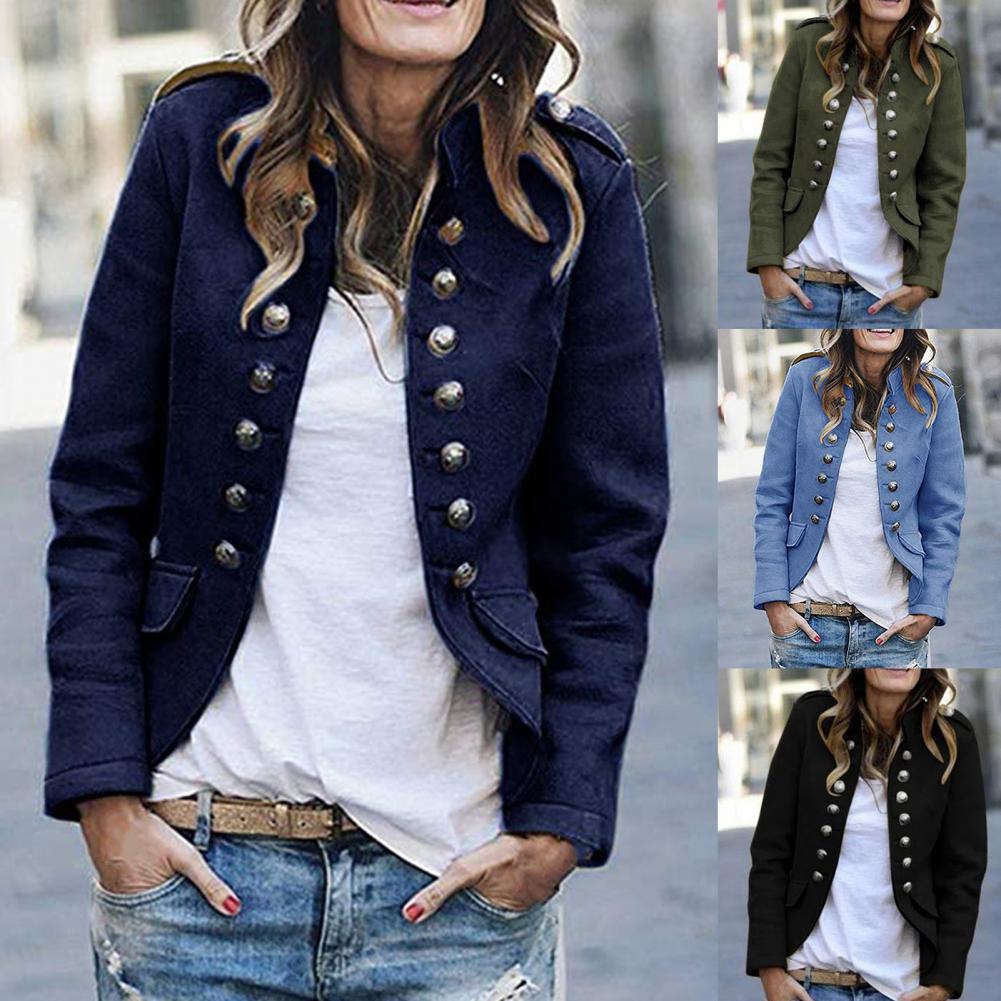 Women’s Stand-Up Collar Blazer with Button Detail Comfortable Fit Transitional Jacket