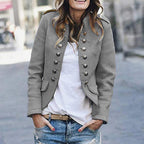 Women’s Stand-Up Collar Blazer with Button Detail Comfortable Fit Transitional Jacket