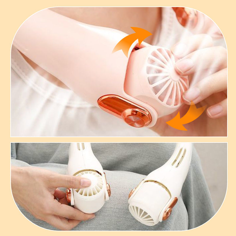 Neck Air Conditioner Fan Portable Personal Cooling 360° Rotating Quiet USB Rechargeable White Pink
