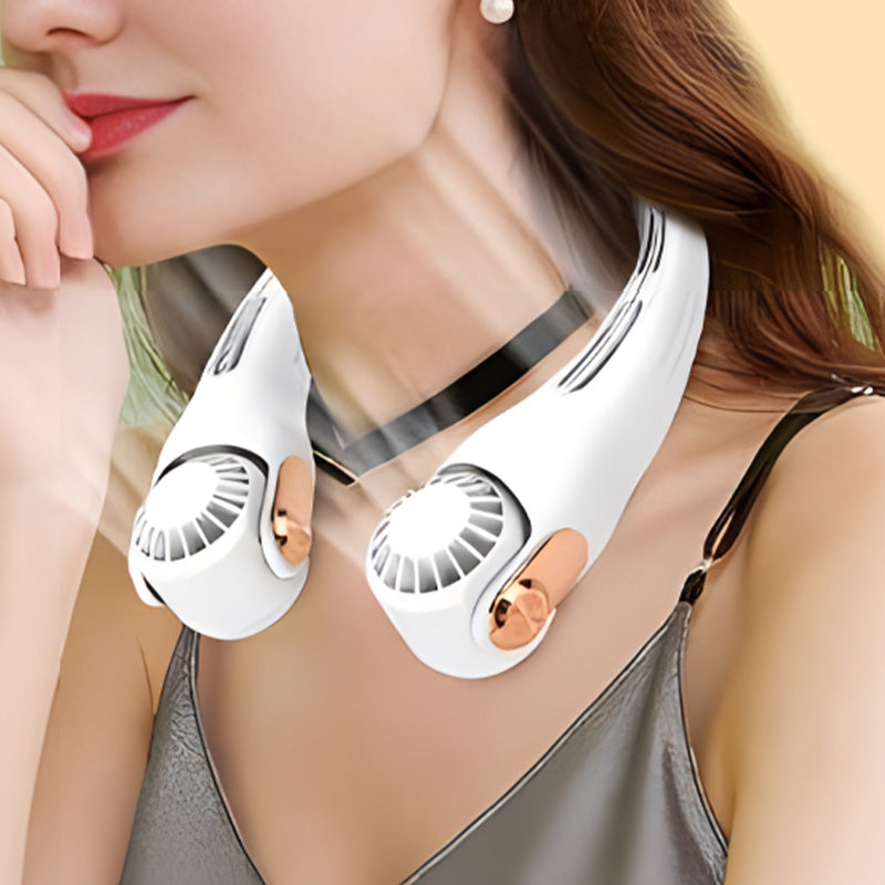 Neck Air Conditioner Fan Portable Personal Cooling 360° Rotating Quiet USB Rechargeable White Pink