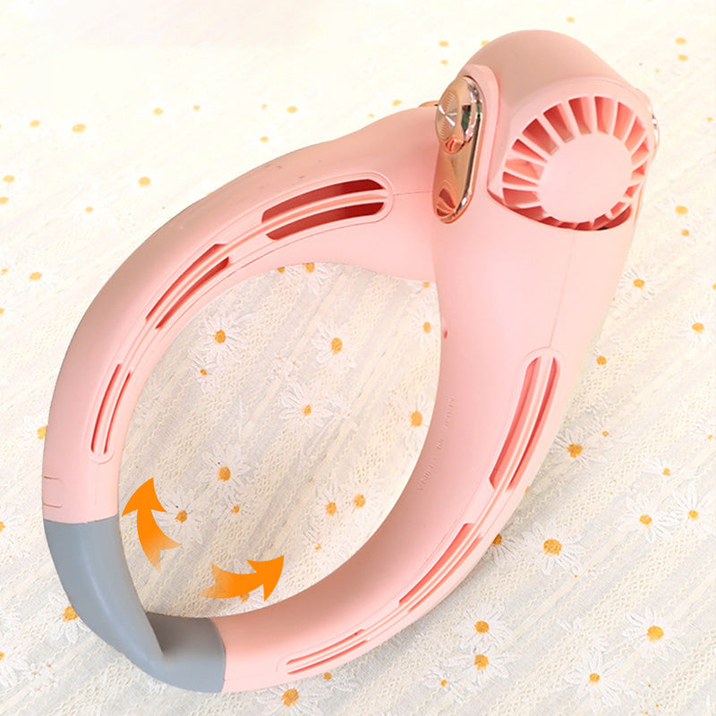 Neck Air Conditioner Fan Portable Personal Cooling 360° Rotating Quiet USB Rechargeable White Pink