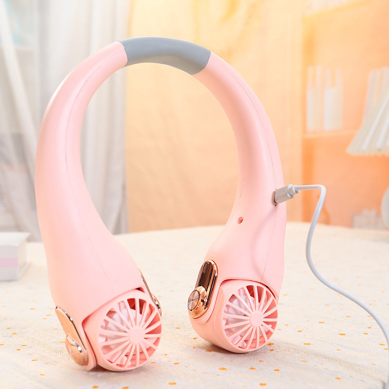 Neck Air Conditioner Fan Portable Personal Cooling 360° Rotating Quiet USB Rechargeable White Pink