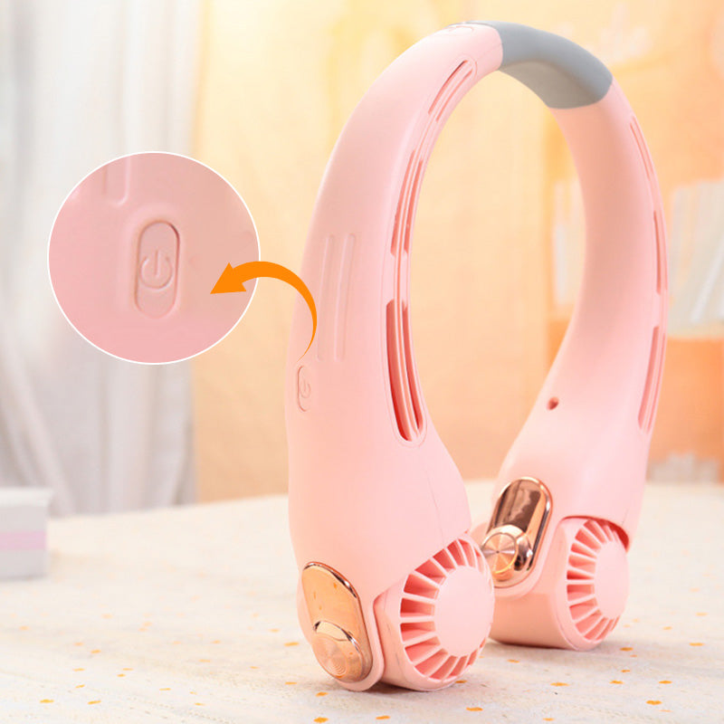 Neck Air Conditioner Fan Portable Personal Cooling 360° Rotating Quiet USB Rechargeable White Pink