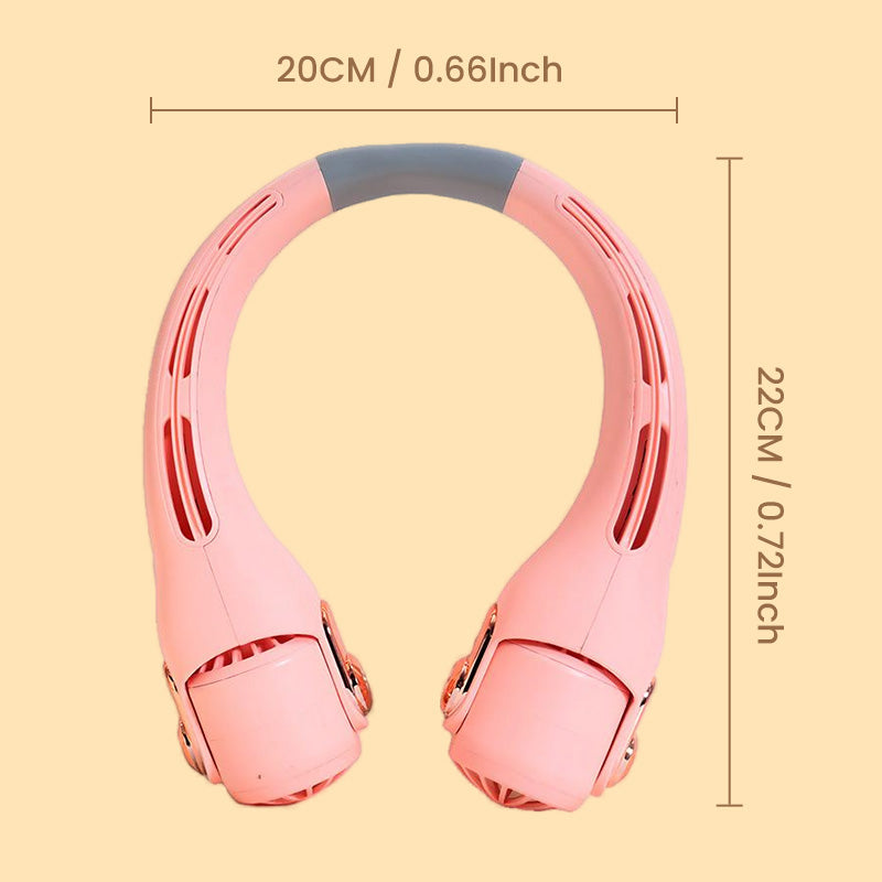 Neck Air Conditioner Fan Portable Personal Cooling 360° Rotating Quiet USB Rechargeable White Pink