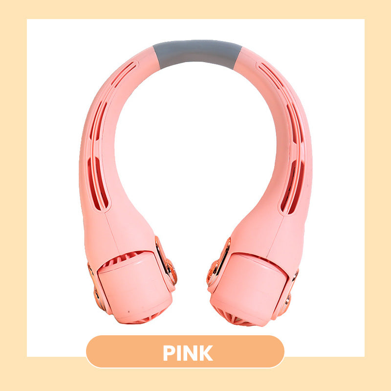 Neck Air Conditioner Fan Portable Personal Cooling 360° Rotating Quiet USB Rechargeable White Pink