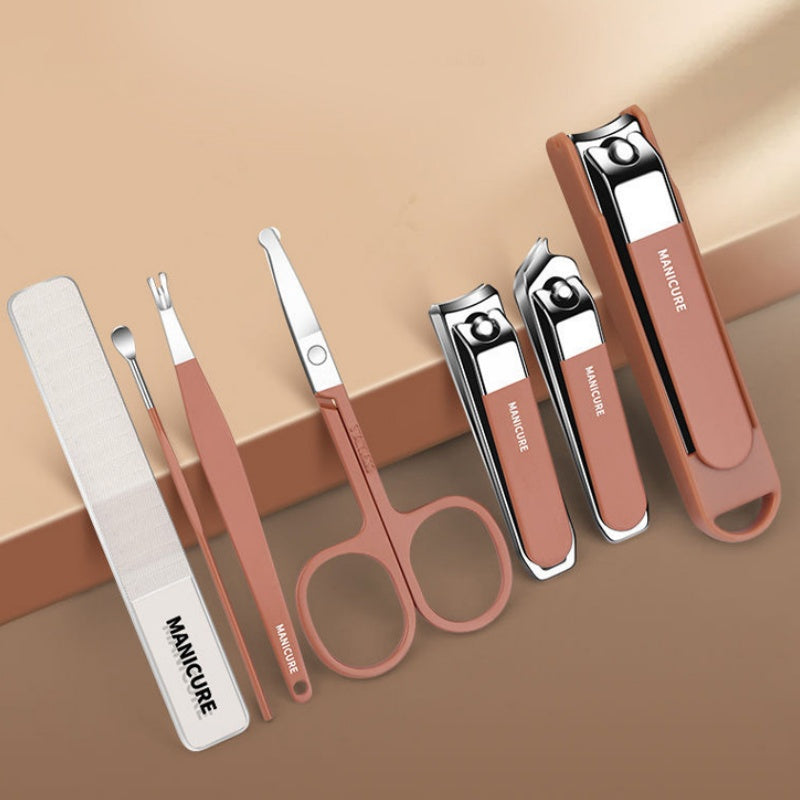 Portable 7-Piece Manicure Kit with Nail Clippers Ear and Nose Hair Trimmers Carbon Steel