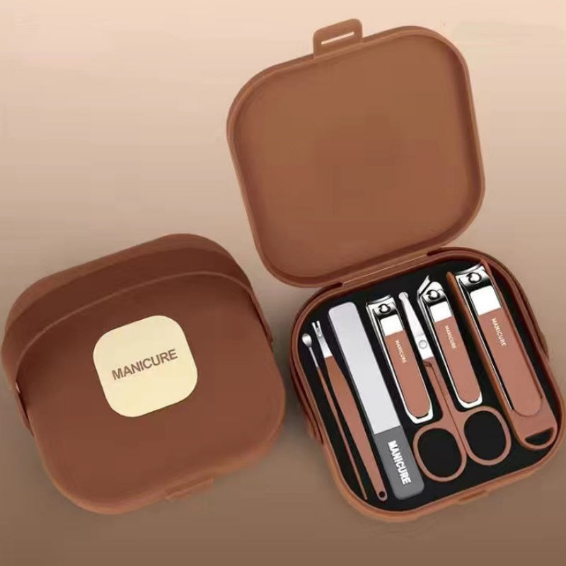 Portable 7-Piece Manicure Kit with Nail Clippers Ear and Nose Hair Trimmers Carbon Steel