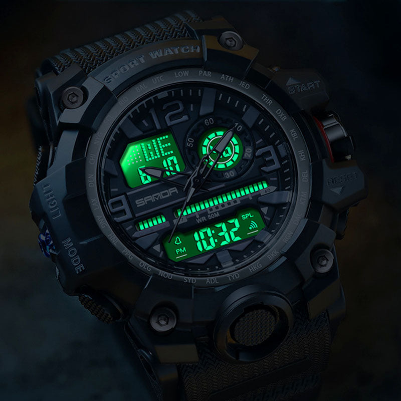 Men's Multifunction Watch with Luminous Display, Stopwatch, Timer, Alarm, Water Resistant 50m, Scratch-Resistant Acrylic Glass