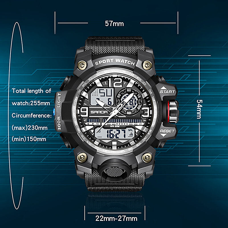 Men's Multifunction Watch with Luminous Display, Stopwatch, Timer, Alarm, Water Resistant 50m, Scratch-Resistant Acrylic Glass