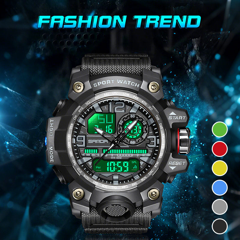 Men's Multifunction Watch with Luminous Display, Stopwatch, Timer, Alarm, Water Resistant 50m, Scratch-Resistant Acrylic Glass