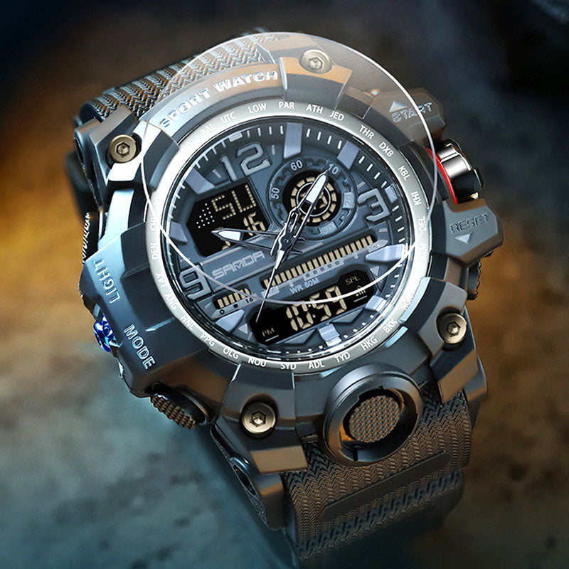 Men's Multifunction Watch with Luminous Display, Stopwatch, Timer, Alarm, Water Resistant 50m, Scratch-Resistant Acrylic Glass