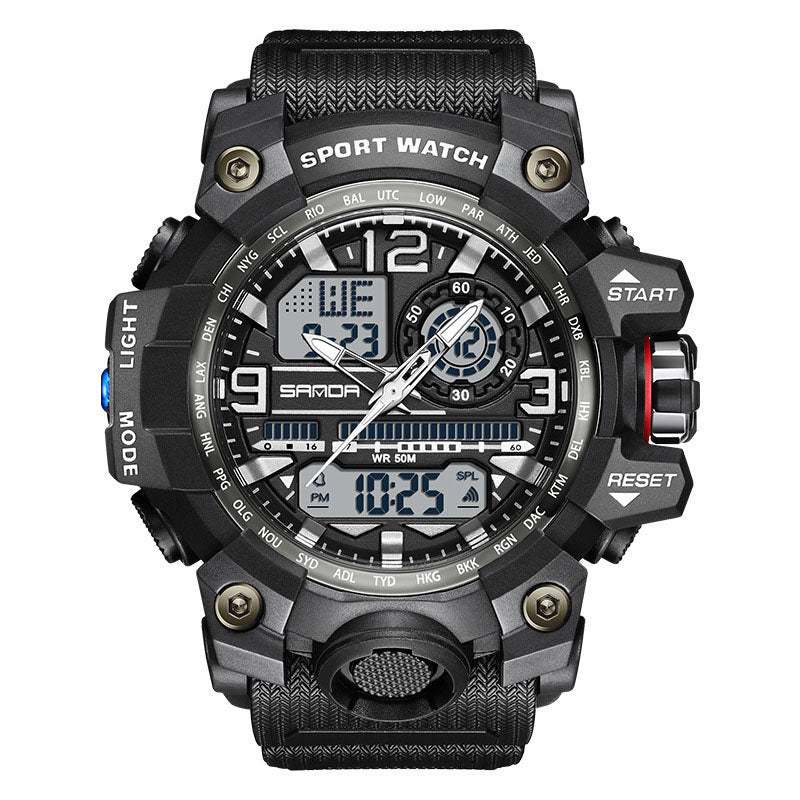 Men's Multifunction Watch with Luminous Display, Stopwatch, Timer, Alarm, Water Resistant 50m, Scratch-Resistant Acrylic Glass