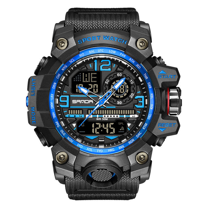 Men's Multifunction Watch with Luminous Display, Stopwatch, Timer, Alarm, Water Resistant 50m, Scratch-Resistant Acrylic Glass