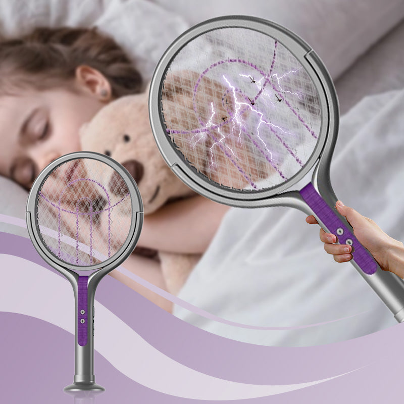 2-in-1 Mosquito Trap and Electric Swatter with UV Light and Extendable Handle, Rotating Head