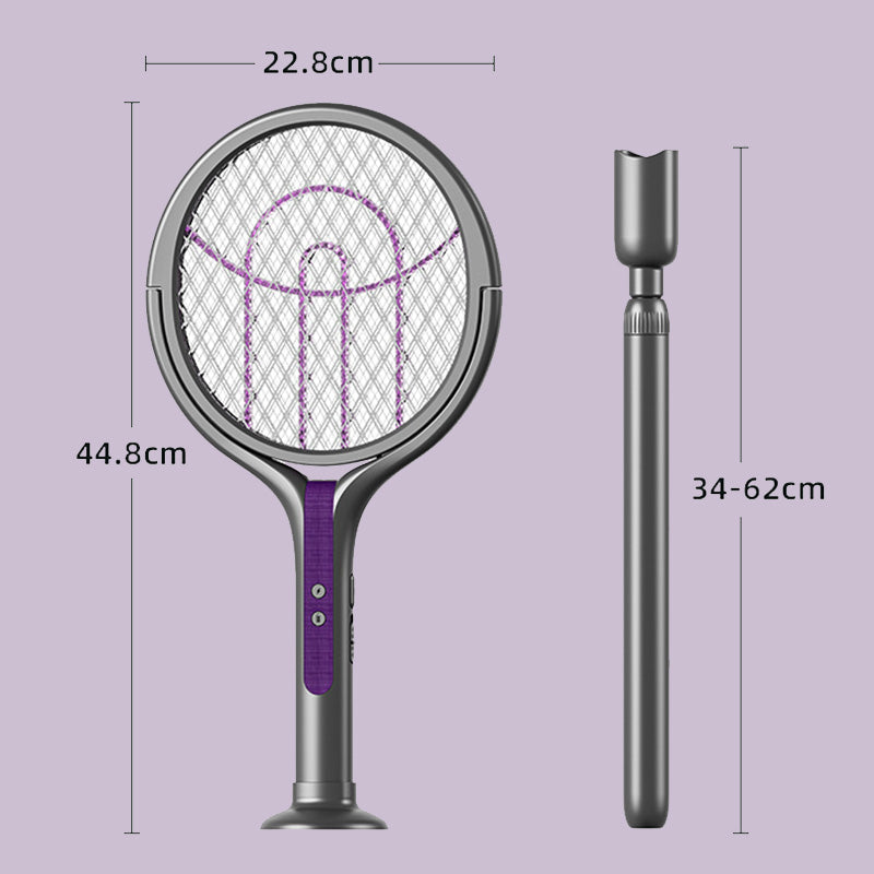 2-in-1 Mosquito Trap and Electric Swatter with UV Light and Extendable Handle, Rotating Head