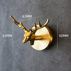 Golden Brass Wall Hooks Handmade Animal Head Design Decorative Coat Hooks for Home