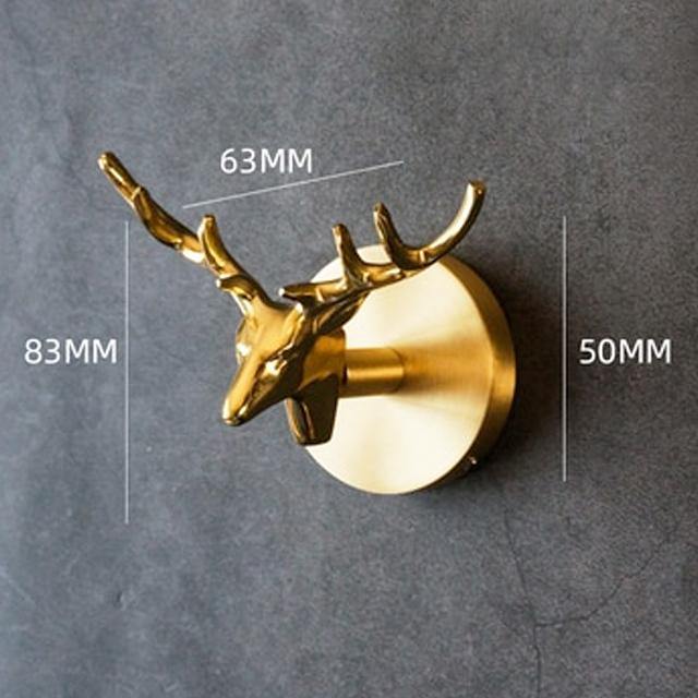 Golden Brass Wall Hooks Handmade Animal Head Design Decorative Coat Hooks for Home