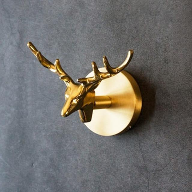 Golden Brass Wall Hooks Handmade Animal Head Design Decorative Coat Hooks for Home