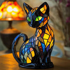 Stained Glass Cat Table Lamp with LED Lighting 30-36 cm Handcrafted Decorative Night Light