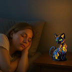 Stained Glass Cat Table Lamp with LED Lighting 30-36 cm Handcrafted Decorative Night Light